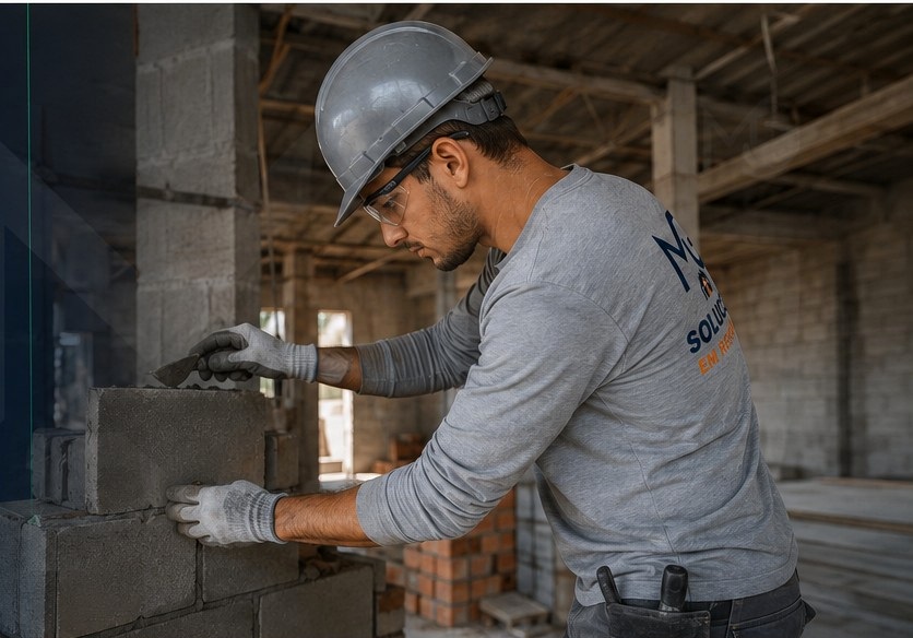 Profissional da MG Soluções trabalhando em uma obra de construção civil